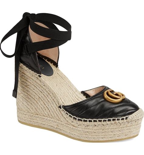 black leather gucci espadrille|Gucci espadrilles wedges.